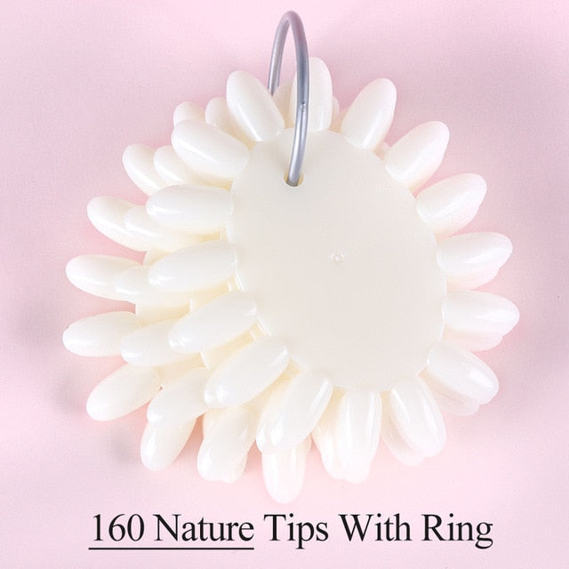 Natural Black False Tips For Nail Art Display Oval Fan Style Nail Swatch Polish Tips