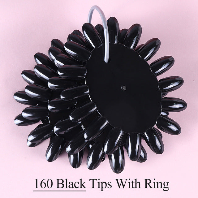 Natural Black False Tips For Nail Art Display Oval Fan Style Nail Swatch Polish Tips