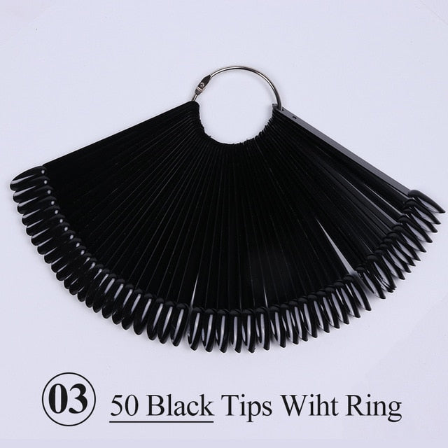 Natural Black False Tips For Nail Art Display Oval Fan Style Nail Swatch Polish Tips