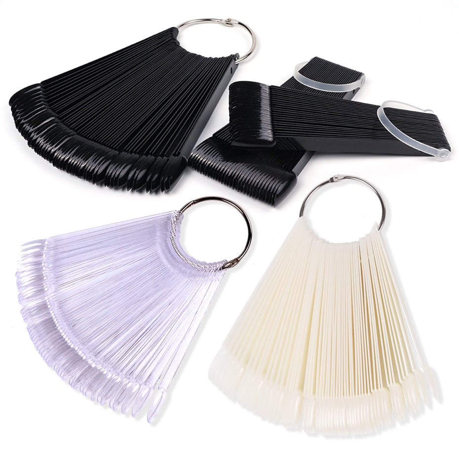 Natural Black False Tips For Nail Art Display Oval Fan Style Nail Swatch Polish Tips